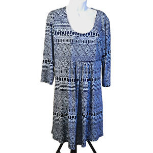 R & B Collection Women's XL Blue Stretch A-Line Geometric Knee Length Dress